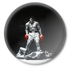 Значок с принтом Muhammad Ali в Кировске,  металл | круглая форма, металлическая застежка в виде булавки | ali | muhammad ali | the greatest | али | бокс | мухамед али | мухаммед али