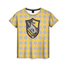 Женская футболка 3D с принтом Coat of Hufflepuff в Кировске, 100% полиэфир ( синтетическое хлопкоподобное полотно) | прямой крой, круглый вырез горловины, длина до линии бедер | vdgerir | гарри поттер | гриффиндор | дамблдор | добби | слизерин | хогвартс