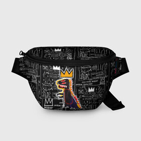 Поясная сумка 3D с принтом Basquiat Dinosaur в Кировске, 100% полиэстер | плотная ткань, ремень с регулируемой длиной, внутри несколько карманов для мелочей, основное отделение и карман с обратной стороны сумки застегиваются на молнию | art | louis vuitton | lv