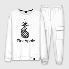 Мужской костюм хлопок с принтом PineApple в Кировске, 100% хлопок | на свитшоте круглая горловина, мягкая резинка по низу. Брюки заужены к низу, на них два вида карманов: два “обычных” по бокам и два объемных, с клапанами, расположенные ниже линии бедра. Брюки с мягкой трикотажной резинкой на поясе и по низу штанин. В поясе для дополнительного комфорта — широкие завязки | apple | pineapple | ананас | фрукт | фрукты | эпл | эппл