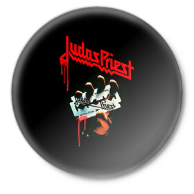 Значок с принтом Judas Priest в Кировске,  металл | круглая форма, металлическая застежка в виде булавки | judas | priest | грув метал | группа | рок | хард рок | хеви метал