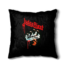 Подушка 3D с принтом Judas Priest в Кировске, наволочка – 100% полиэстер, наполнитель – холлофайбер (легкий наполнитель, не вызывает аллергию). | состоит из подушки и наволочки. Наволочка на молнии, легко снимается для стирки | judas | priest | грув метал | группа | рок | хард рок | хеви метал