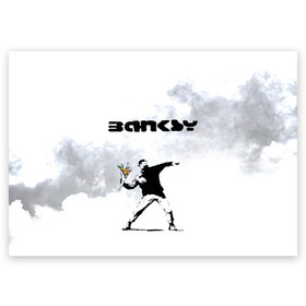 Поздравительная открытка с принтом Banksy  в Кировске, 100% бумага | плотность бумаги 280 г/м2, матовая, на обратной стороне линовка и место для марки
 | banksy | бэнкси | граффити | стрит арт | художник