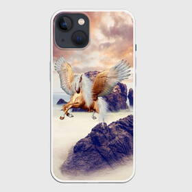 Чехол для iPhone 13 с принтом Sea Sunset Horse в Кировске,  |  | Тематика изображения на принте: вечернее небо | закат | конь | крылатый | крылья | легенды | летающий | лошадь | мистический | мифология | мифы | море | морской | облака | облачность | пегас | плед | погода | подушка | скалы | сумка