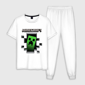 Мужская пижама хлопок с принтом Minecraft в Кировске, 100% хлопок | брюки и футболка прямого кроя, без карманов, на брюках мягкая резинка на поясе и по низу штанин
 | minecraft | roblox | выживание | игра | майн | майнкрафт | роблокс