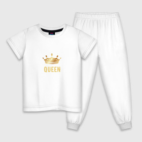 Детская пижама хлопок с принтом Королева в Кировске, 100% хлопок |  брюки и футболка прямого кроя, без карманов, на брюках мягкая резинка на поясе и по низу штанин
 | Тематика изображения на принте: золото | королева | король | корона | пара