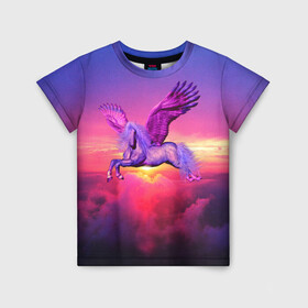 Детская футболка 3D с принтом Dusk Sky Horse в Кировске, 100% гипоаллергенный полиэфир | прямой крой, круглый вырез горловины, длина до линии бедер, чуть спущенное плечо, ткань немного тянется | высота | закат | конь | крылья | легенды | летать | летающий | лошадь | мистический | мифология | мифы | небесный | небо | облака | облач | пегас | плед | подушка | полет | пурпурный | сумерки | сумка