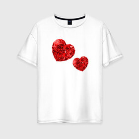 Женская футболка хлопок Oversize с принтом Рубиновые сердца в Кировске, 100% хлопок | свободный крой, круглый ворот, спущенный рукав, длина до линии бедер
 | вместе | любовь | пара | рубин | сердце