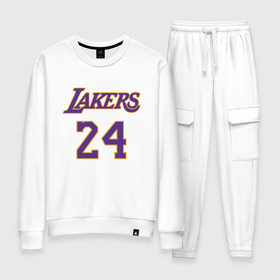 Женский костюм хлопок с принтом Lakers 24 в Кировске, 100% хлопок | на свитшоте круглая горловина, мягкая резинка по низу. Брюки заужены к низу, на них два вида карманов: два 