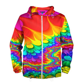 Мужская ветровка 3D с принтом TIE-DYE в Кировске, 100% полиэстер | подол и капюшон оформлены резинкой с фиксаторами, два кармана без застежек по бокам, один потайной карман на груди | abstract | abstraction | color | fractal | geometry | paitnt | polygon | polygonal | psy | абстракция | геометрия | краски | неоновые | полигоны | психоделика | фрактал