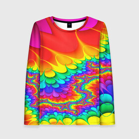 Женский лонгслив 3D с принтом TIE-DYE в Кировске, 100% полиэстер | длинные рукава, круглый вырез горловины, полуприлегающий силуэт | abstract | abstraction | color | fractal | geometry | paitnt | polygon | polygonal | psy | абстракция | геометрия | краски | неоновые | полигоны | психоделика | фрактал