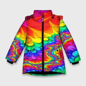 Зимняя куртка для девочек 3D с принтом TIE-DYE в Кировске, ткань верха — 100% полиэстер; подклад — 100% полиэстер, утеплитель — 100% полиэстер. | длина ниже бедра, удлиненная спинка, воротник стойка и отстегивающийся капюшон. Есть боковые карманы с листочкой на кнопках, утяжки по низу изделия и внутренний карман на молнии. 

Предусмотрены светоотражающий принт на спинке, радужный светоотражающий элемент на пуллере молнии и на резинке для утяжки. | abstract | abstraction | color | fractal | geometry | paitnt | polygon | polygonal | psy | абстракция | геометрия | краски | неоновые | полигоны | психоделика | фрактал