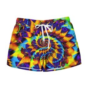 Женские шорты 3D с принтом TIE-DYE COLOR в Кировске, 100% полиэстер | прямой крой, два кармана без застежек по бокам. Мягкая трикотажная резинка на поясе, внутри которой широкие завязки. Длина до середины бедра | abstract | abstraction | color | fractal | geometry | paitnt | polygon | polygonal | psy | абстракция | геометрия | краски | неоновые | полигоны | психоделика | фрактал