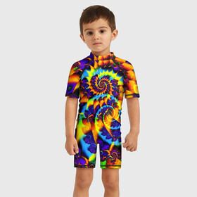 Детский купальный костюм 3D с принтом TIE DYE COLOR в Кировске, Полиэстер 85%, Спандекс 15% | застежка на молнии на спине | abstract | abstraction | color | fractal | geometry | paitnt | polygon | polygonal | psy | абстракция | геометрия | краски | неоновые | полигоны | психоделика | фрактал