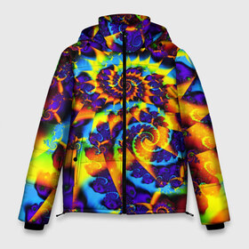 Мужская зимняя куртка 3D с принтом TIE-DYE COLOR в Кировске, верх — 100% полиэстер; подкладка — 100% полиэстер; утеплитель — 100% полиэстер | длина ниже бедра, свободный силуэт Оверсайз. Есть воротник-стойка, отстегивающийся капюшон и ветрозащитная планка. 

Боковые карманы с листочкой на кнопках и внутренний карман на молнии. | Тематика изображения на принте: abstract | abstraction | color | fractal | geometry | paitnt | polygon | polygonal | psy | абстракция | геометрия | краски | неоновые | полигоны | психоделика | фрактал