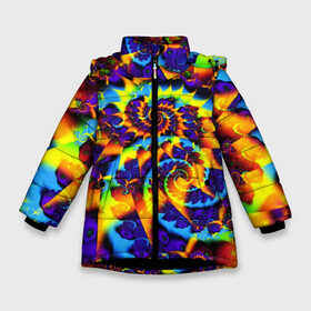 Зимняя куртка для девочек 3D с принтом TIE-DYE COLOR в Кировске, ткань верха — 100% полиэстер; подклад — 100% полиэстер, утеплитель — 100% полиэстер. | длина ниже бедра, удлиненная спинка, воротник стойка и отстегивающийся капюшон. Есть боковые карманы с листочкой на кнопках, утяжки по низу изделия и внутренний карман на молнии. 

Предусмотрены светоотражающий принт на спинке, радужный светоотражающий элемент на пуллере молнии и на резинке для утяжки. | abstract | abstraction | color | fractal | geometry | paitnt | polygon | polygonal | psy | абстракция | геометрия | краски | неоновые | полигоны | психоделика | фрактал