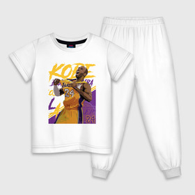 Детская пижама хлопок с принтом Kobe - Lakers в Кировске, 100% хлопок |  брюки и футболка прямого кроя, без карманов, на брюках мягкая резинка на поясе и по низу штанин
 | Тематика изображения на принте: basketball | black | bryant | game | james | kobe | kobebryant | lakers | lebron | los angeles | mamba | nba | rip | slam dunk | баскетбол | баскетболист | брайант | браянт | джеймс | игрок | коби | леброн | лейкерс | лос анджеле