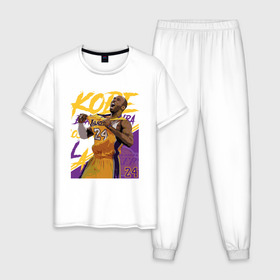 Мужская пижама хлопок с принтом Kobe - Lakers в Кировске, 100% хлопок | брюки и футболка прямого кроя, без карманов, на брюках мягкая резинка на поясе и по низу штанин
 | Тематика изображения на принте: basketball | black | bryant | game | james | kobe | kobebryant | lakers | lebron | los angeles | mamba | nba | rip | slam dunk | баскетбол | баскетболист | брайант | браянт | джеймс | игрок | коби | леброн | лейкерс | лос анджеле