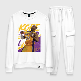 Женский костюм хлопок с принтом Kobe - Lakers в Кировске, 100% хлопок | на свитшоте круглая горловина, мягкая резинка по низу. Брюки заужены к низу, на них два вида карманов: два 