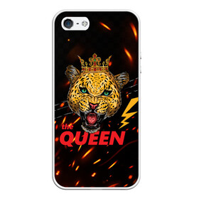 Чехол для iPhone 5/5S матовый с принтом the Queen в Кировске, Силикон | Область печати: задняя сторона чехла, без боковых панелей | queen | большая кошка | королева | корона | кошка | леопард | львица | молния