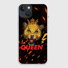Чехол для iPhone 13 с принтом the Queen в Кировске,  |  | queen | большая кошка | королева | корона | кошка | леопард | львица | молния