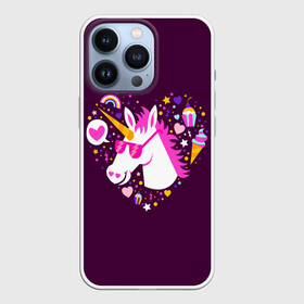 Чехол для iPhone 13 Pro с принтом Единорог в Кировске,  |  | animal | girl | stars | волшебство | голова | детская | детям | единорог | животное | животные | лошадка | лошадь | любовь | миф | очки | прикольная | радуга | ребенку | рога | сердечко | сердце | сказочный