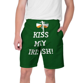 Мужские шорты 3D с принтом Kiss my Irish в Кировске,  полиэстер 100% | прямой крой, два кармана без застежек по бокам. Мягкая трикотажная резинка на поясе, внутри которой широкие завязки. Длина чуть выше колен | британия | день святого патрика | золото | ирландия