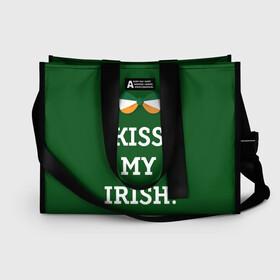 Сумка-шоппер 3D с принтом Kiss my Irish в Кировске, 100% полиэстер | застегивается на металлическую кнопку; внутренний карман застегивается на молнию. Стенки укреплены специальным мягким материалом, чтобы защитить содержимое от несильных ударов
 | британия | день святого патрика | золото | ирландия