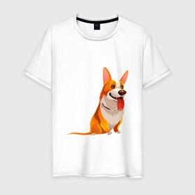 Мужская футболка хлопок с принтом Корги  в Кировске, 100% хлопок | прямой крой, круглый вырез горловины, длина до линии бедер, слегка спущенное плечо. | dog. корги | dogs | весёлые собачки | милые собачки | прикольные собачки | собаки | собачки