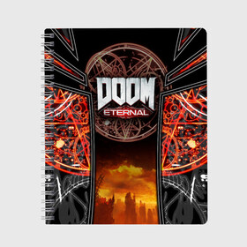 Тетрадь с принтом DOOM ETERNAL в Кировске, 100% бумага | 48 листов, плотность листов — 60 г/м2, плотность картонной обложки — 250 г/м2. Листы скреплены сбоку удобной пружинной спиралью. Уголки страниц и обложки скругленные. Цвет линий — светло-серый
 | bethesda | deathmatch | doom 2019 | doom 3 | doom 4 | doom 5 | doom eternal | doom eternal 2019 | doom slayer | eternal doom | game | id techшутер | lan | дум | дум 3 | дум 4 | дум 5 | дум слеер | дум этернал