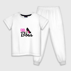 Детская пижама хлопок с принтом Girl Boss в Кировске, 100% хлопок |  брюки и футболка прямого кроя, без карманов, на брюках мягкая резинка на поясе и по низу штанин
 | босс | девушка | каблук | начальник | помада | розовый | туфли | шеф