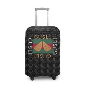 Чехол для чемодана 3D с принтом GUSLI в Кировске, 86% полиэфир, 14% спандекс | двустороннее нанесение принта, прорези для ручек и колес | antibrand | gucci | gucci colors | gusli | антибренд | гусли | гучи | лого | логотип | мем | надпись | прикол | цвета гучи