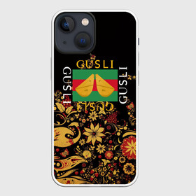 Чехол для iPhone 13 mini с принтом GUSLI в Кировске,  |  | antibrand | gucci | gucci colors | gusli | антибренд | гусли | гучи | лого | логотип | мем | надпись | прикол | цвета гучи