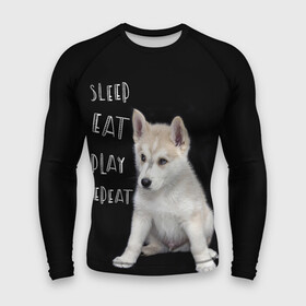 Мужской рашгард 3D с принтом Sleep Eat Play Repeat (Хаски) в Кировске,  |  | dog | husky | puppy | siberian husky | sleep eat play repeat | белая собака | белый щенок | ездовая собака | кружка | лайка | лайка щенок | подушка | сибирский хаски | собака | собачья жизнь | сумка | термокружка | фартук