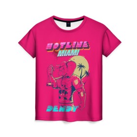 Женская футболка 3D с принтом Hotline Miami в Кировске, 100% полиэфир ( синтетическое хлопкоподобное полотно) | прямой крой, круглый вырез горловины, длина до линии бедер | hotline miami | горячая линия майами | денди | игра | майами | пальмы | слоник