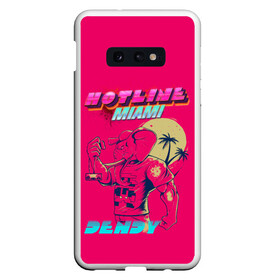 Чехол для Samsung S10E с принтом Hotline Miami в Кировске, Силикон | Область печати: задняя сторона чехла, без боковых панелей | hotline miami | горячая линия майами | денди | игра | майами | пальмы | слоник