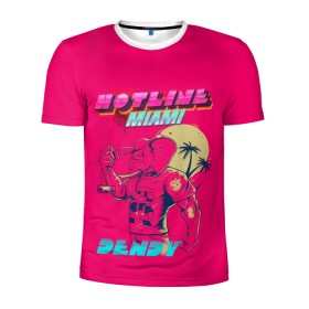 Мужская футболка 3D спортивная с принтом Hotline Miami в Кировске, 100% полиэстер с улучшенными характеристиками | приталенный силуэт, круглая горловина, широкие плечи, сужается к линии бедра | hotline miami | горячая линия майами | денди | игра | майами | пальмы | слоник