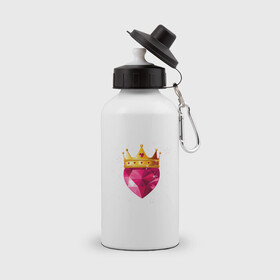 Бутылка спортивная с принтом Сердце с короной в Кировске, металл | емкость — 500 мл, в комплекте две пластиковые крышки и карабин для крепления | блеск | золото | корона | розовый | рубин | сердце