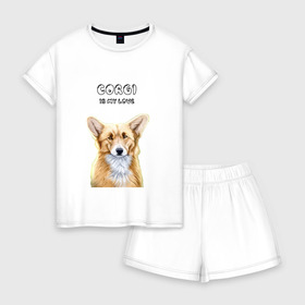 Женская пижама с шортиками хлопок с принтом Corgi is my Love в Кировске, 100% хлопок | футболка прямого кроя, шорты свободные с широкой мягкой резинкой | corgi | corgi is my love | корги | собака