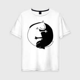 Женская футболка хлопок Oversize с принтом Инь-Янь Коты в Кировске, 100% хлопок | свободный крой, круглый ворот, спущенный рукав, длина до линии бедер
 | инь янь | кот | котэ | котята | купить | футболка