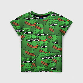 Детская футболка 3D с принтом Pepe The Frog в Кировске, 100% гипоаллергенный полиэфир | прямой крой, круглый вырез горловины, длина до линии бедер, чуть спущенное плечо, ткань немного тянется | frog | meme | memes | pepe | pepe the frog | грустная жабка | лягушка | лягушонок пепе | мем | мемы