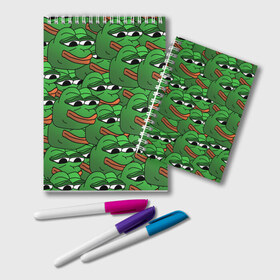 Блокнот с принтом Pepe The Frog в Кировске, 100% бумага | 48 листов, плотность листов — 60 г/м2, плотность картонной обложки — 250 г/м2. Листы скреплены удобной пружинной спиралью. Цвет линий — светло-серый
 | Тематика изображения на принте: frog | meme | memes | pepe | pepe the frog | грустная жабка | лягушка | лягушонок пепе | мем | мемы