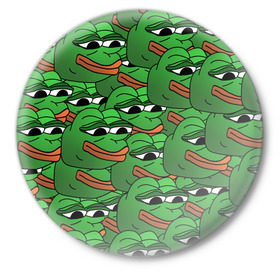 Значок с принтом Pepe The Frog в Кировске,  металл | круглая форма, металлическая застежка в виде булавки | frog | meme | memes | pepe | pepe the frog | грустная жабка | лягушка | лягушонок пепе | мем | мемы