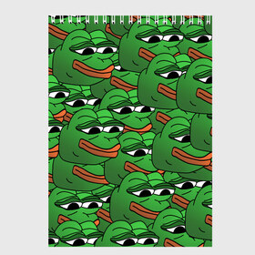 Скетчбук с принтом Pepe The Frog в Кировске, 100% бумага
 | 48 листов, плотность листов — 100 г/м2, плотность картонной обложки — 250 г/м2. Листы скреплены сверху удобной пружинной спиралью | frog | meme | memes | pepe | pepe the frog | грустная жабка | лягушка | лягушонок пепе | мем | мемы
