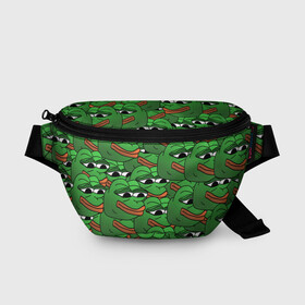 Поясная сумка 3D с принтом Pepe The Frog в Кировске, 100% полиэстер | плотная ткань, ремень с регулируемой длиной, внутри несколько карманов для мелочей, основное отделение и карман с обратной стороны сумки застегиваются на молнию | Тематика изображения на принте: frog | meme | memes | pepe | pepe the frog | грустная жабка | лягушка | лягушонок пепе | мем | мемы