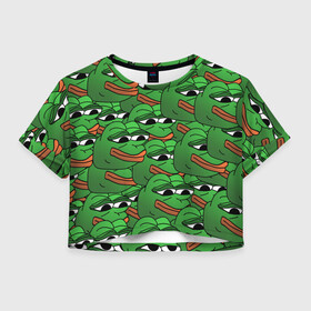 Женская футболка Crop-top 3D с принтом Pepe The Frog в Кировске, 100% полиэстер | круглая горловина, длина футболки до линии талии, рукава с отворотами | Тематика изображения на принте: frog | meme | memes | pepe | pepe the frog | грустная жабка | лягушка | лягушонок пепе | мем | мемы