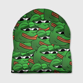 Шапка 3D с принтом Pepe The Frog в Кировске, 100% полиэстер | универсальный размер, печать по всей поверхности изделия | Тематика изображения на принте: frog | meme | memes | pepe | pepe the frog | грустная жабка | лягушка | лягушонок пепе | мем | мемы