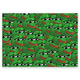 Поздравительная открытка с принтом Pepe The Frog в Кировске, 100% бумага | плотность бумаги 280 г/м2, матовая, на обратной стороне линовка и место для марки
 | Тематика изображения на принте: frog | meme | memes | pepe | pepe the frog | грустная жабка | лягушка | лягушонок пепе | мем | мемы