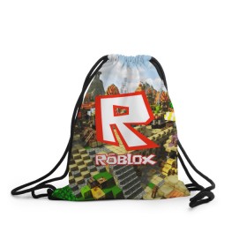 Рюкзак-мешок 3D с принтом ROBLOX в Кировске, 100% полиэстер | плотность ткани — 200 г/м2, размер — 35 х 45 см; лямки — толстые шнурки, застежка на шнуровке, без карманов и подкладки | game | gamer | logo | roblox | игры | логотип | роблокс