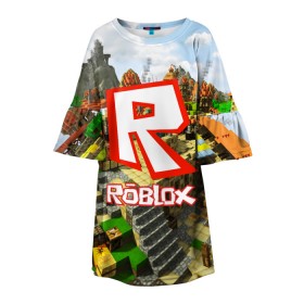 Детское платье 3D с принтом ROBLOX в Кировске, 100% полиэстер | прямой силуэт, чуть расширенный к низу. Круглая горловина, на рукавах — воланы | game | gamer | logo | roblox | игры | логотип | роблокс